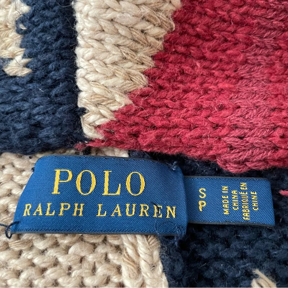 Women’s Polo Ralph Lauren American Flag Chunky Knit Cardigan Sweater Size SP - Picture 8 of 14
